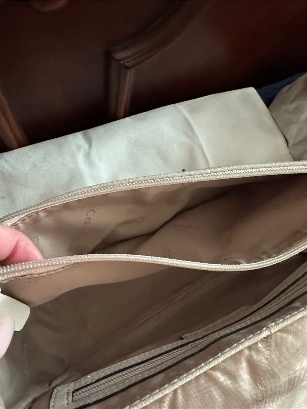 Calvin Klein Cream and Tan Quilted Flap Crossbody